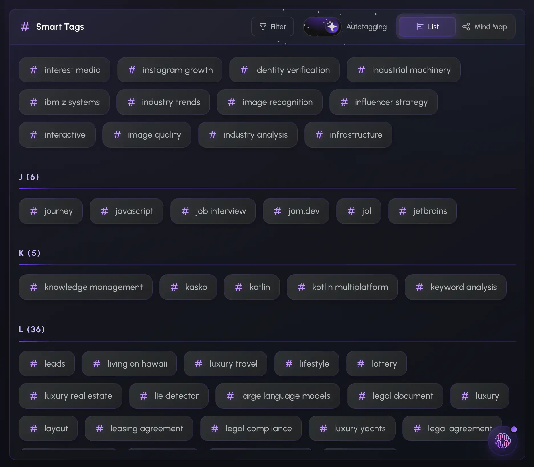 Second Brain Smart Tags — every saved item auto-tagged and organized