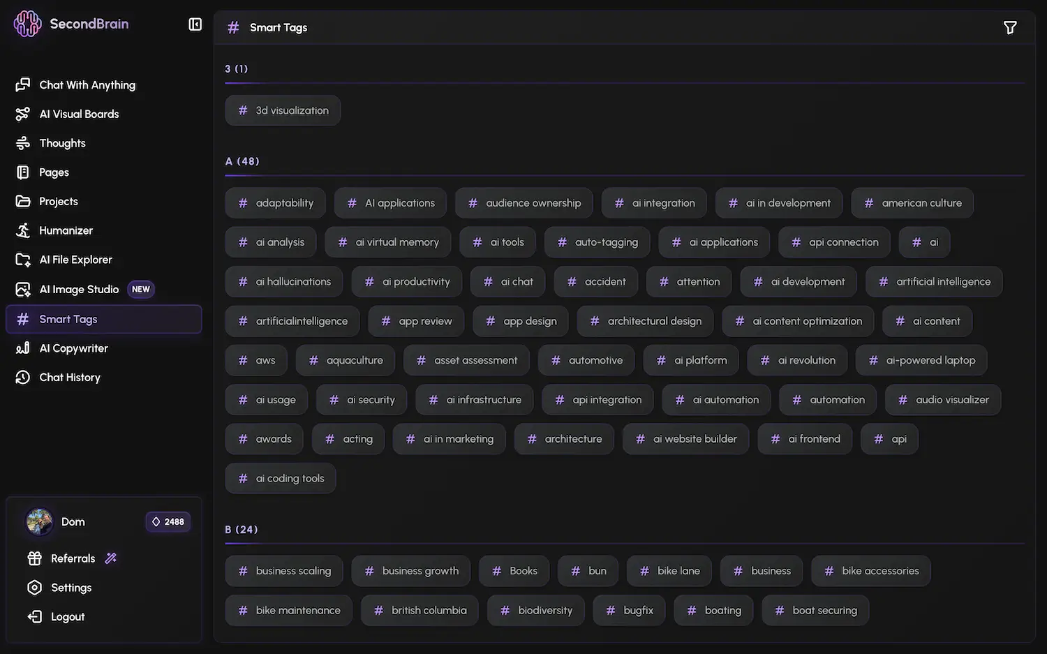 Auto-organized and categorized AI knowledge base