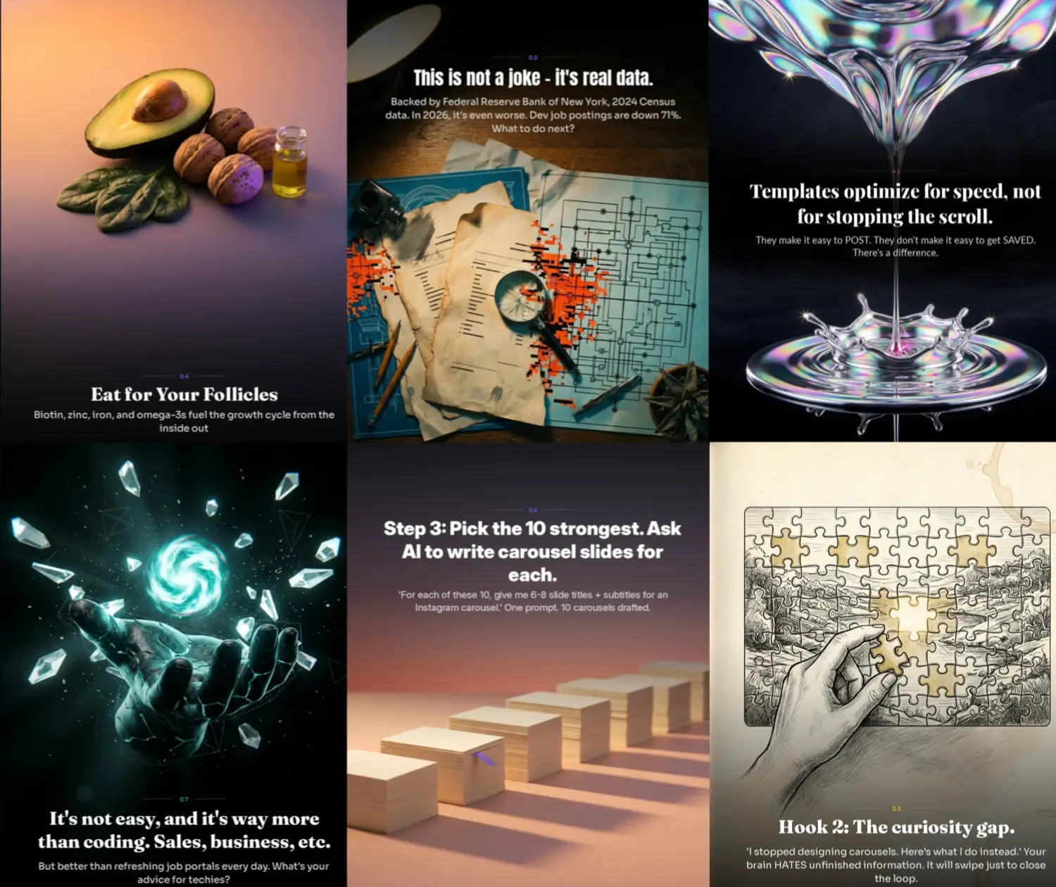 AI-generated Instagram carousels ready to post in 90 seconds with Second Brain - bespoke design per slide